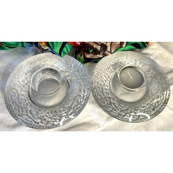Pair Orrefors Discus Clear Crystal Votive Tea Light Candle Holder From Sweden - Picture 1 of 16